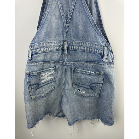 American Eagle Tomgirl Shortall Distressed Denim Overall Shorts Bib Size Small - Picture 8 of 10